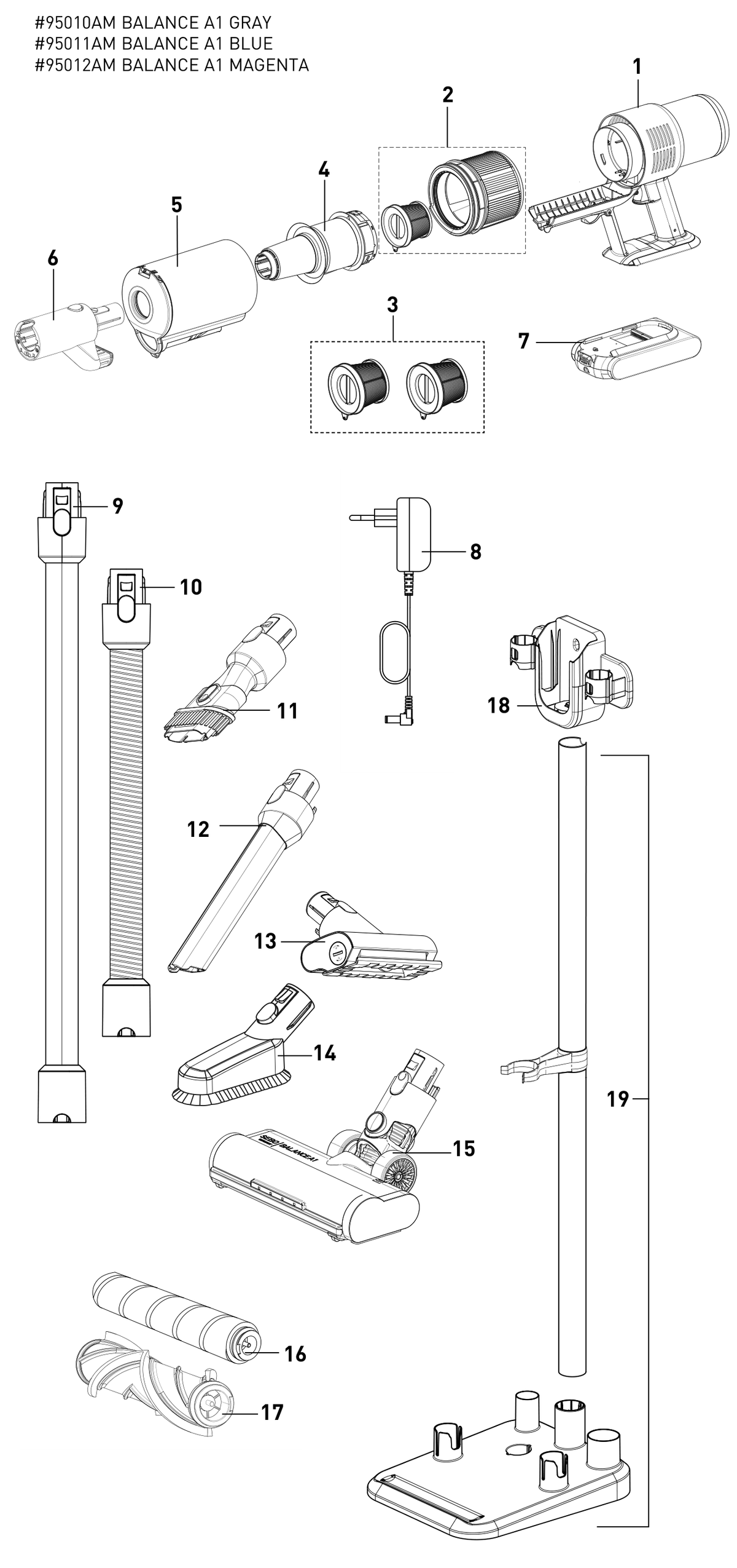 SEBO BALANCE A1 exploded parts diagram