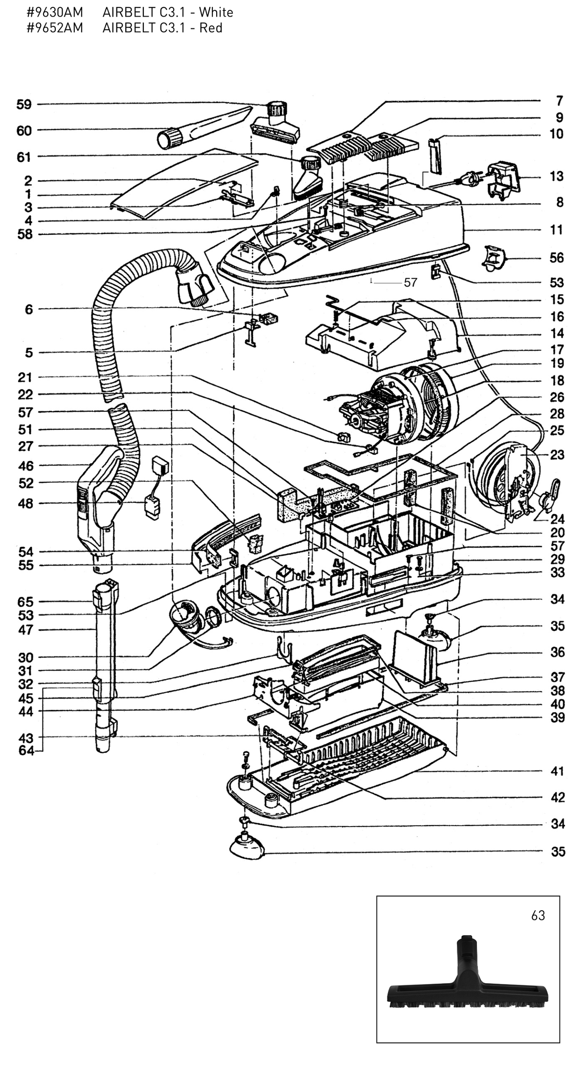 SEBO AIRBELT C3.1 exploded parts diagram