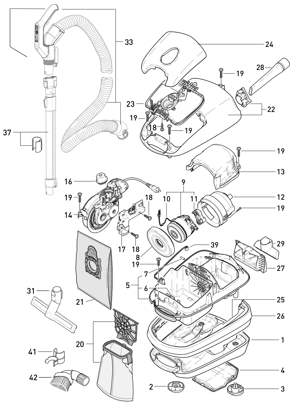 SEBO AIRBELT E3 exploded parts diagram