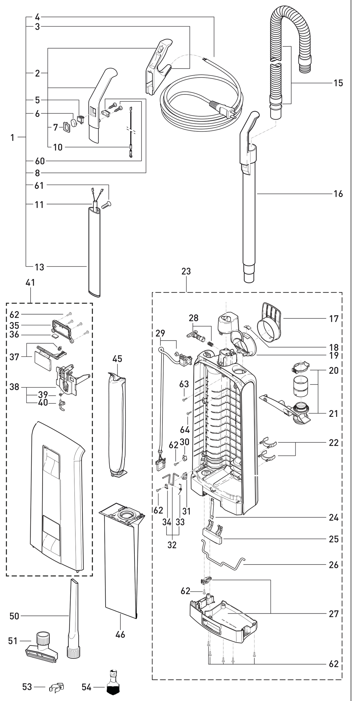 SEBO ESSENTIAL G4 exploded parts diagram