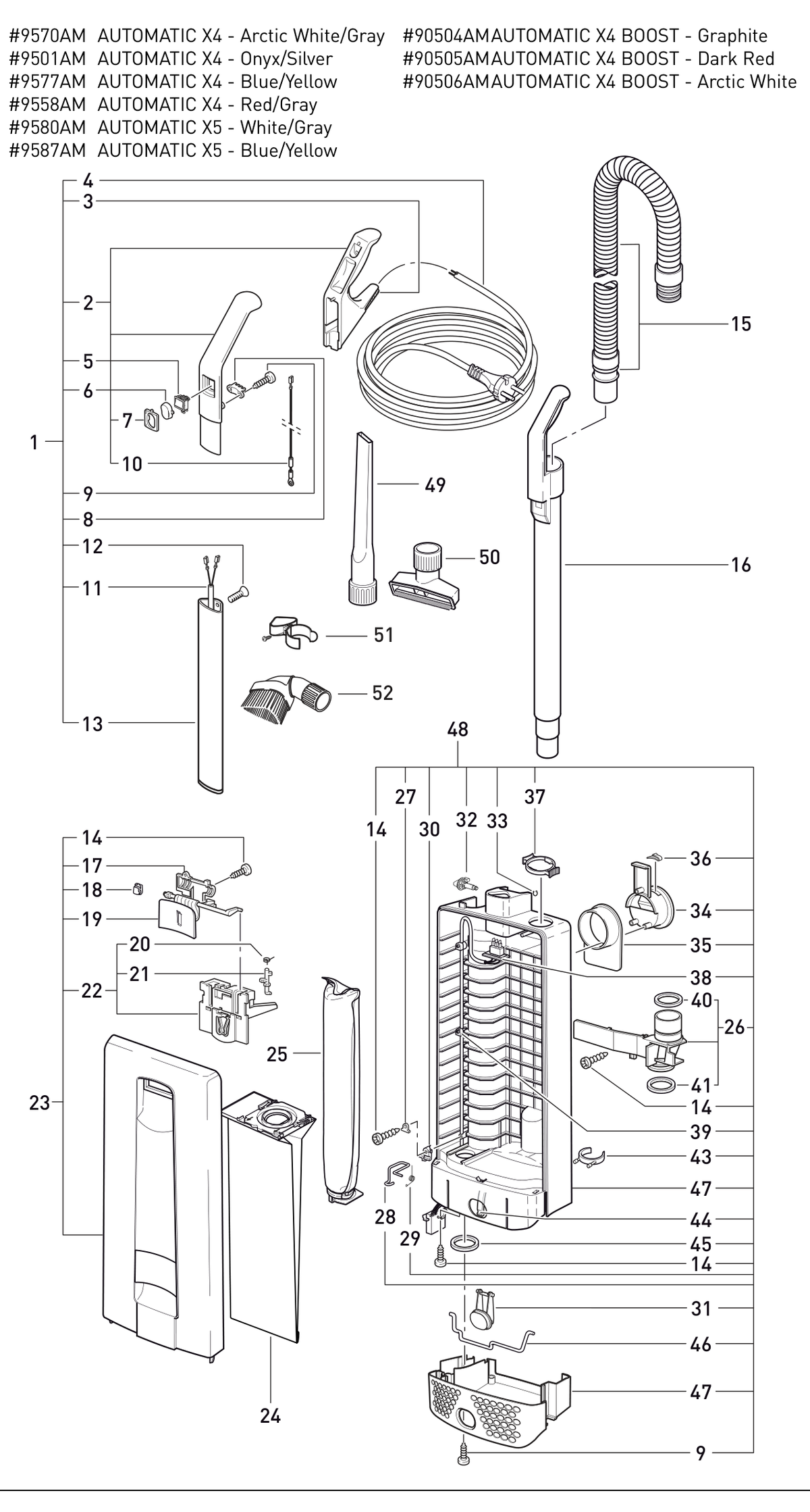 SEBO AUTOMATIC X4 / X4 Boost exploded parts diagram