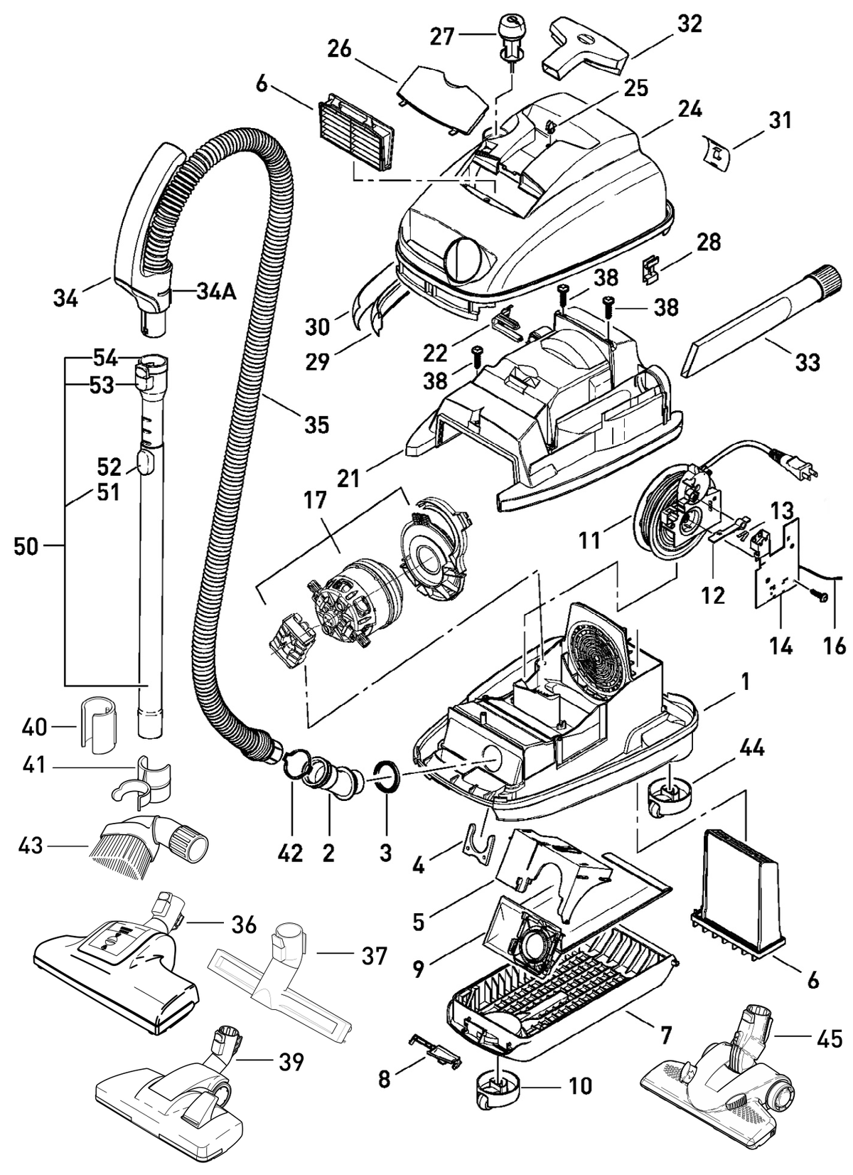 SEBO AIRBELT K2 exploded parts diagram