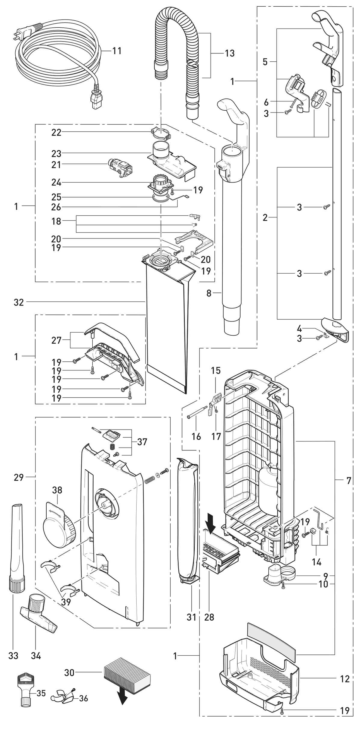 SEBO 300 / 350 Mechanical exploded parts diagram